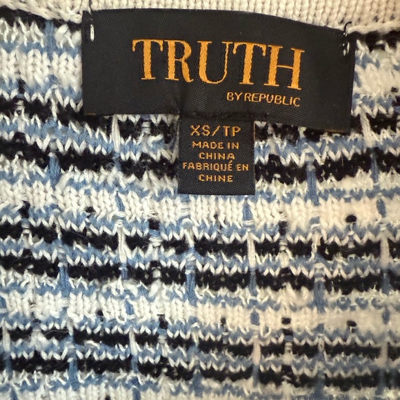 Truth By Republic Quiet Luxury Knit Cardigan XS Blue with Cream Trim - Picture 4 of 6